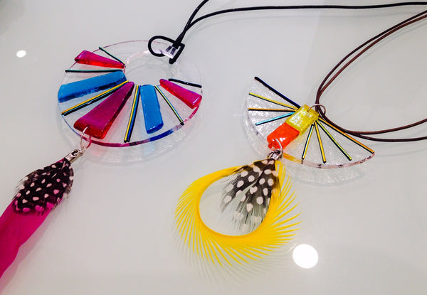 Glass and feathers jewellery